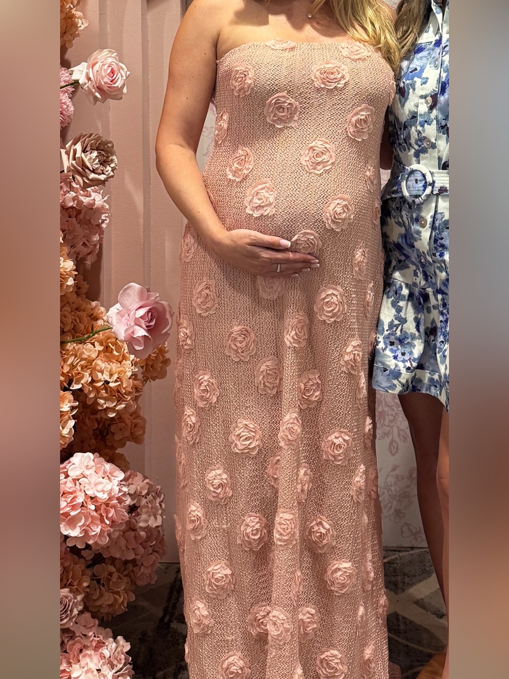 Peppermayo Strapless Pink Floral Textured Maxi Dress - Picture 4 of 5